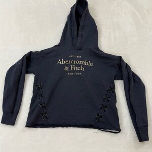 Kids Abercrombie & Fitch Navy Pullover Hoodie with Cream Logo Size 9/10